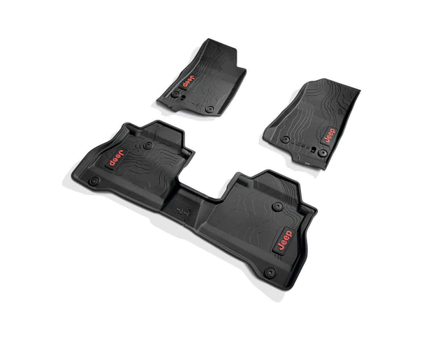 Jeep Gladiator JT 2020-2023 All Weather Rubber Mats, Front & Rear (Black\/Red Logo)  82216629AB