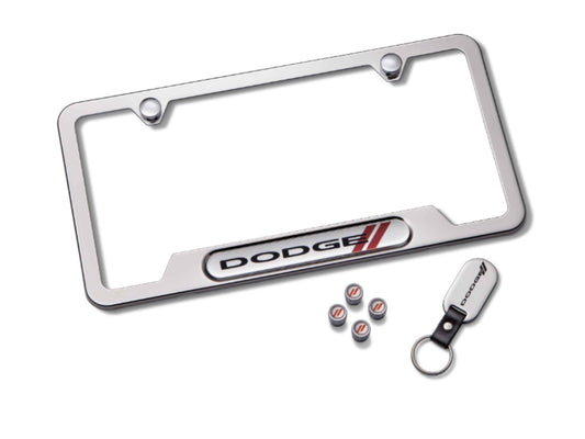 Mopar License Plate Frame Gift Set - Dodge Logo Polished Chrome 82215856